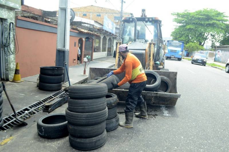 Recolhimento de pneus para reciclagem.