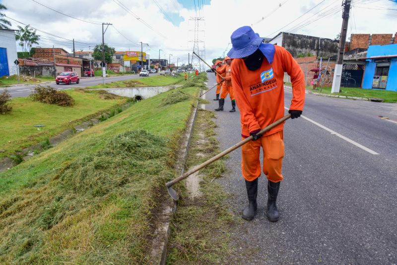 Imagens da limpeza do canteiro da avenida Independência