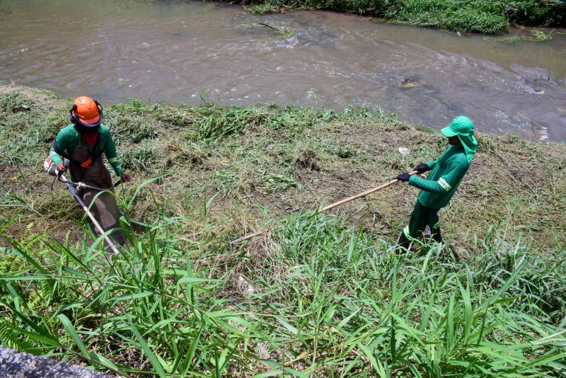 Imagens da limpeza do canal Maguariaçu na estrada do Maguari