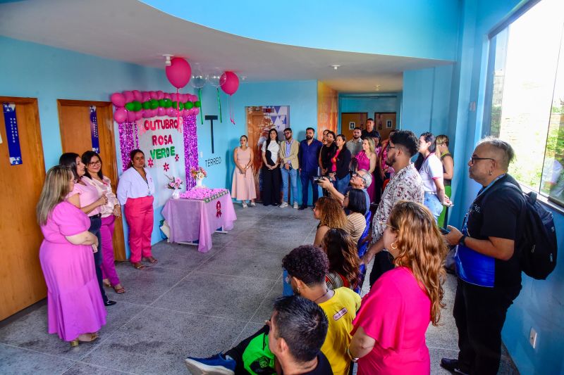 Ação outubro rosa e verde na secretaria de Saúde.