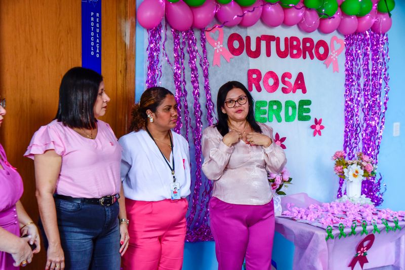 Ação outubro rosa e verde na secretaria de Saúde.